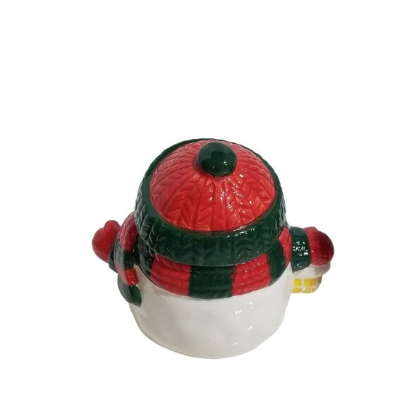 Ceramic Snowman Sugar and Creamer Set Red White Green Hand painted NIB - Picture 7 of 10